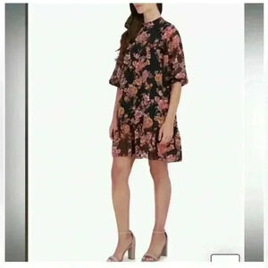 Julia Jordan Floral Print Shift Dress Puff Sheer Sleeves Ruffle Hem NWOT Size 4